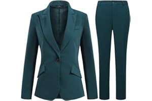 YFFUSHI Tailleur Femme 2 Pièces Elegant Veste Formel Slim Fit Blazer Bureau Travail Pantalon Costumes Revers Manteau Ensemble de Couleur Unie