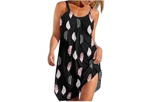 GENERIC Sommerkleid Damen, Damen Knielang Ärmellos Sommer Kleider Sexy Elegant Kleid Vintage Boho Strandkleider Minikleid Teenager Mädchen Festlich Kleider Blumen Drucken Kleid Kurz Sommerkleid