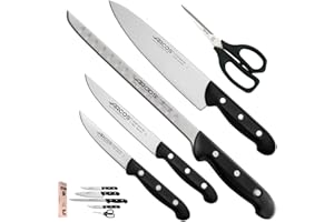 Arcos Serie Maitre - Set coltelli da cucina - Lama in acciaio inossidabile Nitrum - Manico in polipropilene (Nero + coltello da prosciutto)