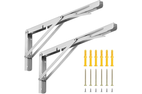QWORK® 2-pack, 400 mm, rostfritt stål, tung belastning, vikbar konsol, platsbesparande för gör-det-själv-arbetsbänk, 150 kg lastkapacitet
