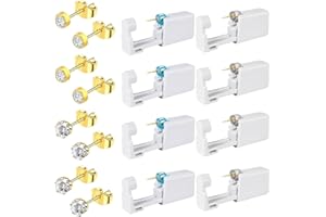 TGKEAIY 8 piezas Pistolas Desechables para Perforar Orejas, Kit de Perforación de Orejas con Dorado Aretes, desechables estériles de seguridad de perforación kit para Niñas, Mujeres y Hombres
