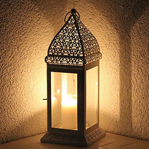 Laterne Metall Gartenlaterne Mula 40cm Hängewindlicht Windlicht Teelicht (weiss) - 4