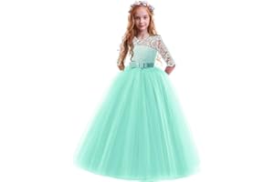 IBTOM CASTLE Vestito da ragazza con fiori, da principessa, da festa, per bambini, da cerimonia, da matrimonio, da festa, da damigella d'onore, in pizzo, in tulle, elegante, lungo, da sera, da comunicazione, taglie