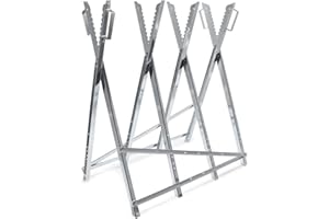 ‎WILTEC Wiltec Galvanised Folding Sawhorse, 80 x 80 x 79 cm, with 4 Holders, Handles and Teeth, Wood Cutting Trestle as Sawing Aid, up to 150 kg