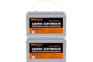 AOLITHIUM 100ah Lithium Battery 12 Volt LiFePO4 Battery with Free Bluetooth APP, Deep Cycle Battery and Built-in BMS Make Battery Safer Perfect for RV Camper Kayak Trolling Motor Solar-4S, 2-pack