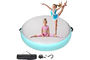 KIKILIVE Gymnastik Matte Rundes Luftkissen 20cm Höhe, Turnmatte für Akrobatik, Training & Yoga 100/140cm mit 600W Pumpe & Reparatur-Set