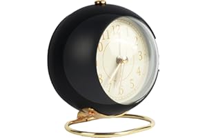Runmeihe Reloj Despertador analógico silencioso de Noche, sin garrapatas, de Metal, Funciona con Pilas, Simple, Vintage, Ruidoso, para Dormitorio, Oficina (Negro)