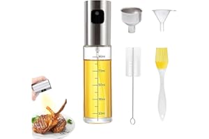 BAYUYI Spray Huile Cuisine, Vaporisateur d'huile et de vinaigre,100ml Oil Spray Huile Cuisine en Verre et en Acier Inoxydable, pour friteuses à air chaud, grillades, pâtisseries, salades