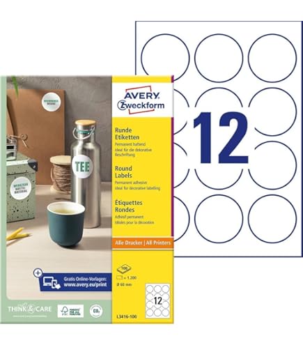 Rillprint Etiketten Zelfklevend Wit 12 op A4 63.5x72mm 1000 Vel