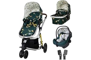 COSATTO Giggle - Sistema da viaggio 3 in 1, dalla nascita a 18 kg, carrozzina, passeggino, navicella e borsa iSize 0+, leggero, compatto e facile da piegare, include parapioggia gratuito (Birdland)