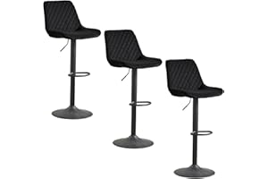 JaHECOME Velvet Black Bar Stools Set of 3- Modern Swivel Height Adjustable Barstools with Black Metal, Armless Large Padded Cushion Breakfast Counter Chairs for Kitchen Island, Pub, Restaurant, Café