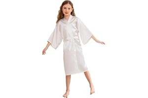 CuteOn Kids Girls Satin Silk Kimono Robe Dressing Gown Bathrobe Nightwear for Spa Wedding Birthday Party Dress