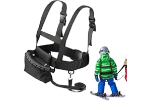 Riisoyu Skating Training Belt, Nylon Snowboard Training Harness with Retractable Leash and Easy Lift Handle Ski Shoulder Harness with Backpack for Skiing Roller Skating for Kids and Novice Black