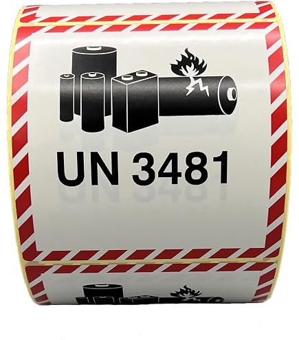 Electromaniacs UN3480 Warnaufkleber Für Lithium-Ionen-Akkus – 11,9x10,9 Cm, 50 Stück
