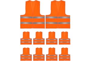 TayBong 10 Unidades Chalecos Reflectantes de Alta Visibilidad, Chaleco Reflectante con 2 Tiras Reflectoras para Trabajo, Moto, Ciclismo, Running, Construcción de Carreteras y Control de Tráfico