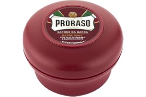 ‎PRORASO Proraso Shaving Soap inklusive Seifenschale, 150 ml, nährende und feuchtigkeitsspendende Rasierseife für Herren mit Sandelholz & Sheabutter, Made in Italy, Rot