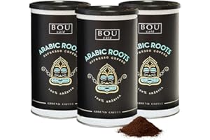Café BOU - Café Molido Arabic Roots | 100% Arabica | Café 100% Natural Premium | Tueste Alto | Intensidad suave | Con aromas a Caramelo y Frutas | Ideal para Espresso | Pack 3 botes x 170 gr.