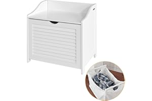SoBuy® Cesto portabiancheria con Sacco per Biancheria, Panca Contenitore, bianco, FSR40-W,IT