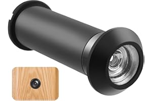 GEU Door Viewer Spy Hole for Front Doors - 180° Wide Angle Security Peephole with Adjustable Length 35-60mm Polished Chrome Finish Cat Eye Viewer for Home Hotel Safety, Zinc Alloy Black