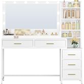 HEXCELEN 130 cm Makeup Vanity with LED Light, 3 Colours, White | Grote Mirror Dressing Table with LED Light, Adjustable Brigh