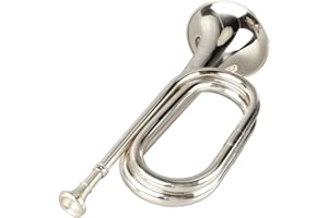 LIEBEWH Military Trumpet ,Flat Bugle Brass Cavalry Scouting Trumpet with Mouthpiece for School Band and Beginners Gift (Silver)