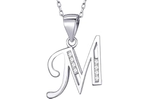 MASADA Collana in Argento 925 - Ciondolo Lettera Iniziale con Pietre Zircone - Iniziali Nome per Donna e Ragazza - Catena 46 cm Confezione Borsa in Velluto