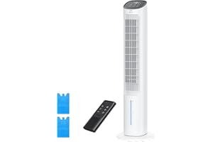 Dreo Turmventilator mit Kühlung leise, Ventilator mit Wasserkühlung, 40-Zoll Luftkühler, Verdunstungskühler mit 80° Schwenkfunktion, 3 Modi, 4 Geschwindigkeiten, Fernbedienung, Weiß
