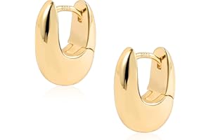 ASH'S CHOICE Boucles d'oreilles Créoles en Argent 925, Créoles Épais Petit Grand, Boucles d'oreilles Huggie, Chunky, Hypoallergénique, Plaqué Or 14 carats, pour Femme