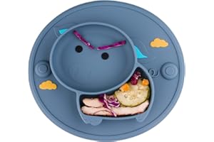 QSHARE Assiette à Ventouse en Silicone pour Bébé, set de table antidérapant pour enfants, convient pour chaise haute, sans BPA, passe au lave-vaisselle et au micro-ondes, pour les tout-petits