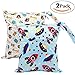 Produktbild 2 Pack Baby Wet and Dry Cloth Diaper Bags Waterproof Reusable with Two Zippered Pockets,12"x 14",Animals rocket&graffie 2 Pack