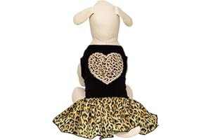 MeiAOBest Pet Dress,Summer Leopard Puppy Vest Skirt Dog Sleeveless heart-Shaped Breathable Lace Princess Tutu for Cats Small Dogs_L