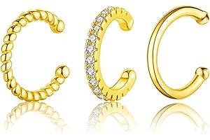 LEBKFT 3 Pairs Ear Cuffs for Women, Gold Silver Inlaid Clip On Cartilage Earrings Stackable and Adjustable Helix Earring Set for Non Perforated Use