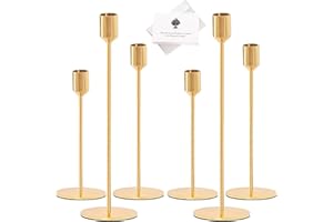 TAVADA ,Juego de 6 Candelabro Decorativos Estilo Retro Candelabro Comedor Dorado portavelas de Metal Alto para Velas cónicas