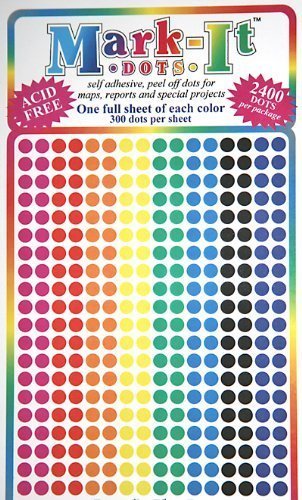 Map Dot Stickers - Assorted Colors - 1/8' Diameter