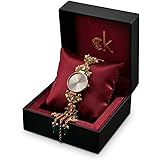 Women's Rose Gold Bracelet Watch with Green Enamel Floral Charm, Pearl Accents, Tassel Chain: 