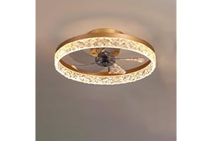 CAILO Ventilador de luz de techo, creativo y moderno ventilador de techo LED regulable, con iluminación y control remoto mudo, 2 modos y 6 niveles, luces de dormitorio ajustables, dorado