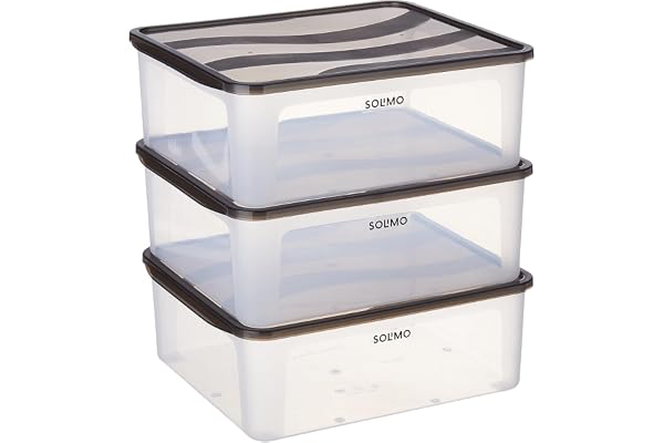 Amazon Brand - Solimo Plastic Fridge Multi Storage Container with Lid (Set of 3, 8000ml, Black)