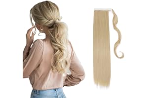 S-NOILITE Un pezzo Estensioni dei Capelli coda di Cavallo Nastro Magico in Parrucchino Naturale Ponytail Hair Extensions 58cm Dritto - Biondo scuro mix Bleach Blonde