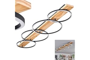 ‎HOFSTEIN HOFSTEIN Lampa sufitowa LED Pompu, nowoczesna lampa sufitowa z metalu/drewna/tworzywa sztucznego w kolorze czarnym/naturalnym/białym, lampa o skandynawskim wzornictwie, długość 135 cm, 5100 lumenów,