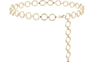 Alaoo Cinturón de Cadena de Metal para Mujer, Cadena de Cintura Ajustable,Cadena de Cintura Metal Joyeríapara Vestidos,Vaqueros,Estilosos,Oro,E,135