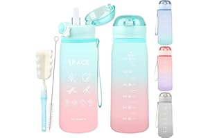 CODICILE Kids Water Bottle With Straw, 780ml/28oz BPA Free Water Bottle For Kids,Leak Proof Water Jug With Strap For Boys Girls Toddler, Green Sports Drinking Bottle With Straw Brush, Flask Canteen Bottle