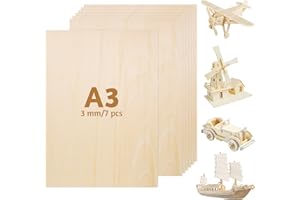 XREE Płyta ze sklejki A3, 7 sztuk, 3 mm, 42 x 30 cm, płyta drewniana, drewno lipowe, do majsterkowania, cienka, do malowania, wypalania, cięcia laserowego, majsterkowania