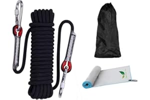 AMALAN EU Amalan Corde Polyvalente D'ExtéRieur + Serviette à SéChage Rapide, D10mm, Corde en Nylon avec 2 Mousquetons, Poids De Charge 1200kg, Corde De Sauvetage,Alpinisme,Escalade,Camping