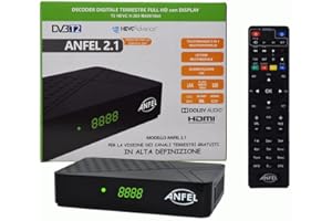 ANFEL Decoder DVB-T2 HD T265 Hevc H265 MAIN 10 Bit funzione CEC, Full High Definition Ricevitore Digitale Terrestre,USB funzione media player, HDMI, LAN, SCART, Telecomando 2 in 1 per controllare il TV