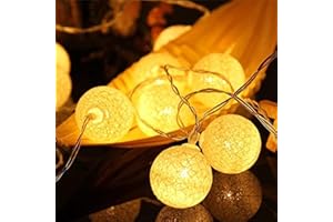Ciskotu Guirlande Lumineuse Coton Boules Avec Prise - 3,8M 20 LEDs Chaîne Lumière pour Chambre Rideau Fête Noël Anniversaire Halloween Mariage Chambre de Bébé Romantique Décor