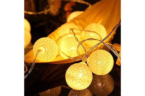 Ciskotu Guirlande Lumineuse Coton Boules Avec Prise - 3,8M 20 LEDs Chaîne Lumière pour Chambre Rideau Fête Noël Anniversaire Halloween Mariage Chambre de Bébé Romantique Décor