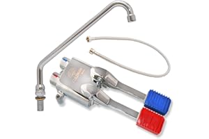 GOLDMAN SERVICE Set de robinet à pédale double mélangeur pour éviers industriels hôtellerie - Bec haut vertical rotatif - Tuyau de plomberie