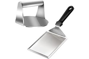 YIWONFU Pressa Hamburger + Spatola per Burger Set, Acciaio Inox Schiaccia Hamburger Professionale Smash Burger Press Anti-Aderente per Burger, Cottura di Bistecche, Pancetta, Grigliate