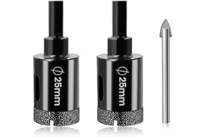 Josaton Dry Diamond Core Drill Bits 2Pcs 25mm Diamond Hole Saw Set with Triangle Shank for Porcelain Ceramic Tile Granite Marble