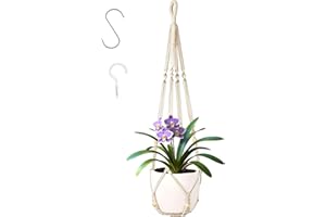WIDENLISE Plant Hangers Boho Decor 35.45"(90CM) Hanging Planters Baskets, Macrame Plant Hangers with Wood Beads, Wall Hanging Flower Pot Holder, Cotton Rope Plant Holder for Garden, Home Decor (1, White)